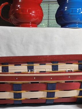 Longaberger Red and Blue Handwoven Basket